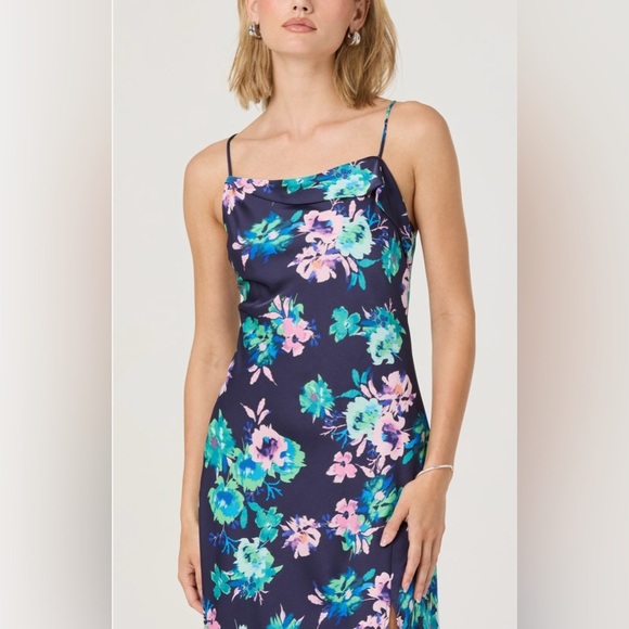 Astr Floral Maxi Dress - Navy and Pink Sz S - Picture 3 of 8